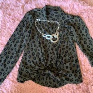 Express green animal print button down blouse